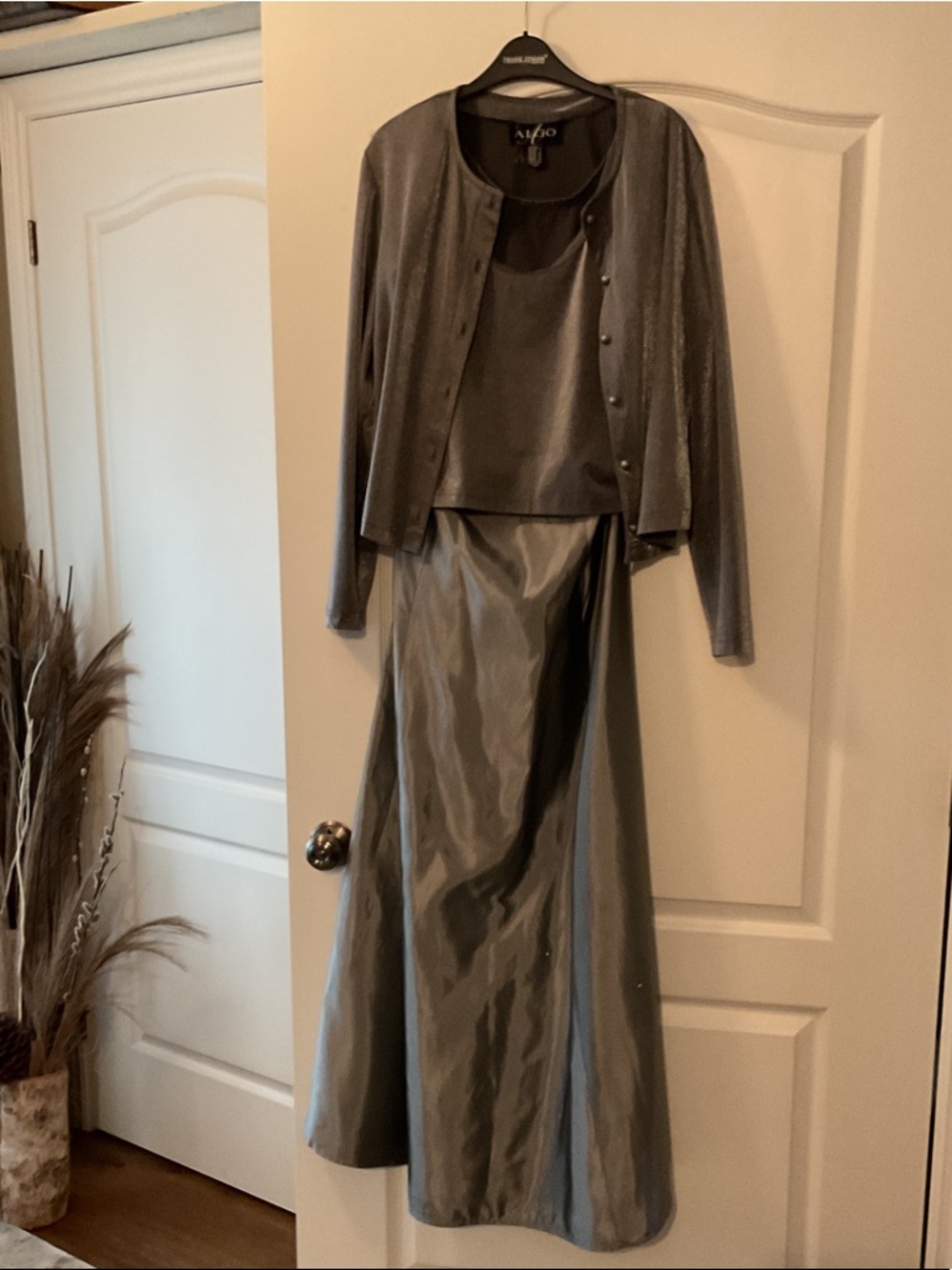 3 piece set ALAGO -Silver Maxi Skirt — Elegant Satin Evening Wear